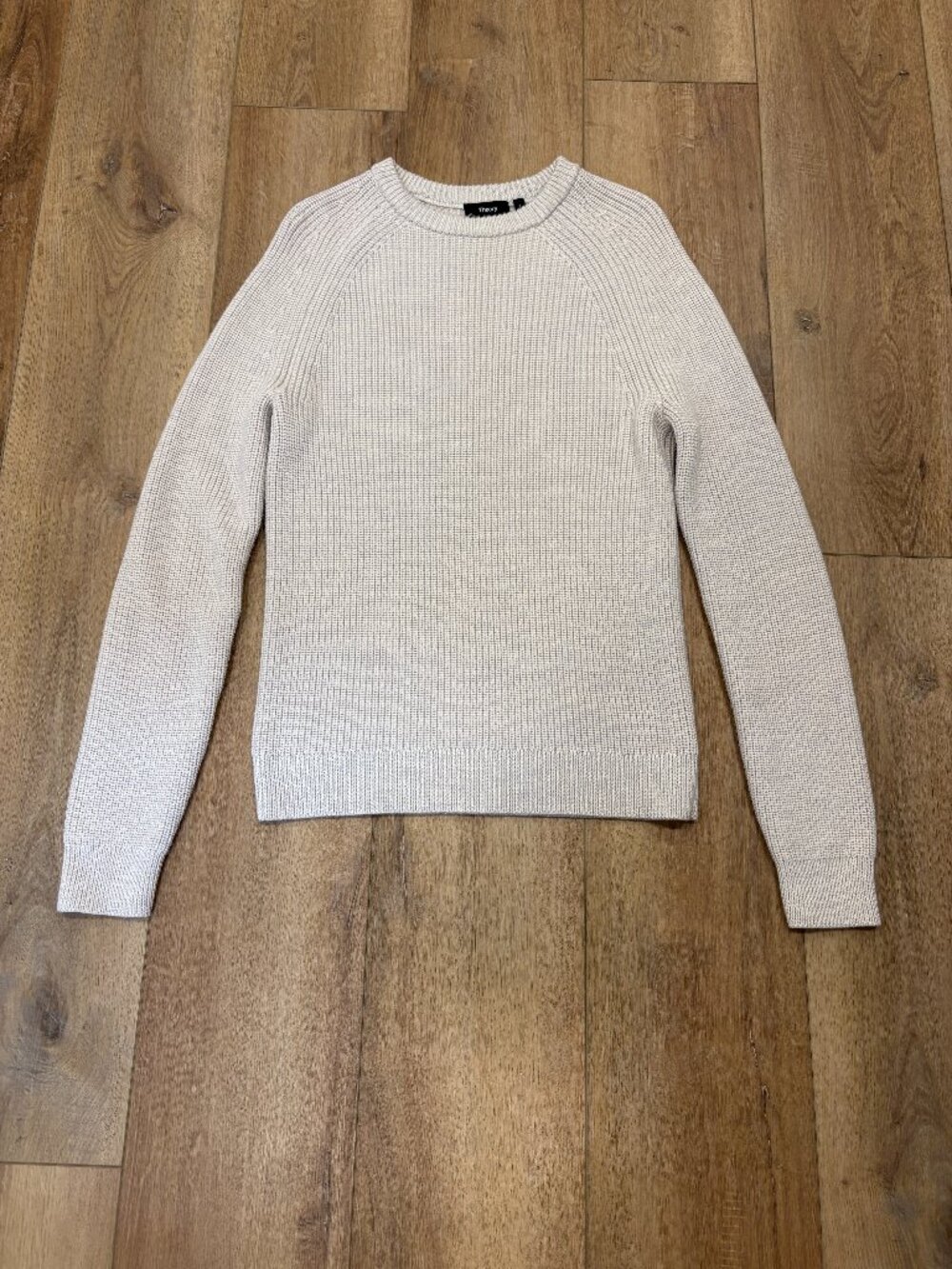 🌟 THEORY 🌟 REMY O SOFT LUSTER PLUS CREW NECK MERINO WOOL SWEATER BEIGE SZ XS